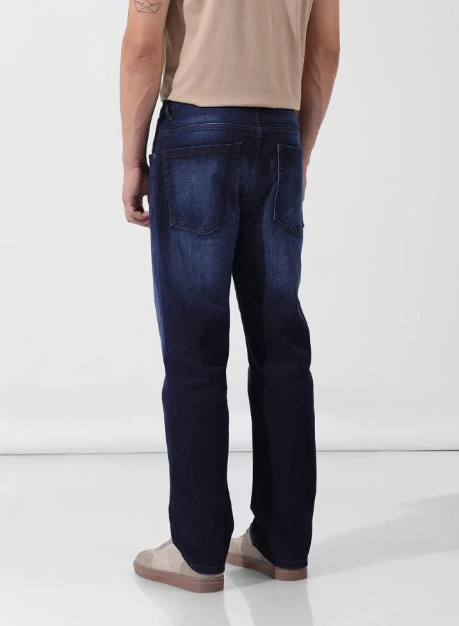 The Indian Garage Co Men Regular Fit Solid Scoop Pocket Mid-Rise Jeans